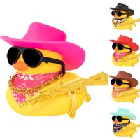 Rubber Duck Car Ornaments Duck Car Dashboard Decorations for Cool Car Accessories with Cowboy Hat Necklace and Sunglasses