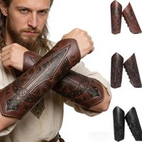 2pcs Viking PU Leather Wrist Guards Medieval Celtic Embossed Cuffs Bracers for Stage Performance Cosplay Party