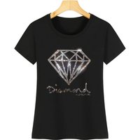 IZEVUS Hot Women's Summer Casual Cotton Short Sleeve T Shirt Shiny Diamond Hot Diamond T Shirt