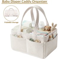 Baby Diaper Caddy Organizer Corduroy Diaper Storage Basket with Handle Foldable Multi-pocket Newborn Nappy Storage Organizer