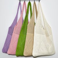 Polyester Fiber Knitting Shoulder Bag Solid Color Women Hobo Shopping Handbag Hollow Out Underarm Bag for Casual Shopping Travel