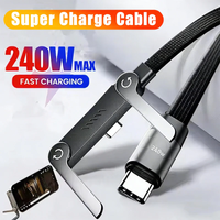 2-in-1 240W Braided Cable Foldable Phone Stand USB C to Type C Fast Charging T-Shaped Charger Data Cord for iPhone 17 16 Samsung