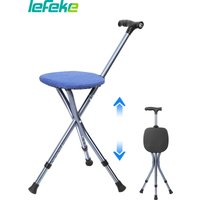 Lefeke Folding Canes with Seat Walking Stick Height Adjustment Cane Seat Foldable Anti-Slip Lightweight Walking Stick for Senior