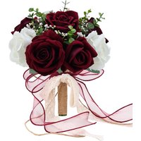 Bridal Bouquet Burgundy & White Artificial Roses Flowers Bouquet For Rustic Church Boho Wedding Centerpieces les fleurs de marie