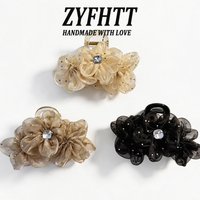1/2/3pcs Mesh Flower Hair Clip for Woman Elegant Rhinestone Shark Clip Fashion Girl Ponytail Clip Hair Clamp Hair Accessories