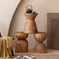 Vintage Wooden Round Stool Rustic Garden Coffee Tables Boho Living Room Decorative Table Multifunctional Home Decor Side Table