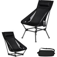 Folding Camping Chair with Headrest, High Back Compact Chairs with Storage Pocket and Cup Pocket for Hiking Fishing Travelling