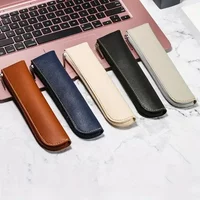 Leather Pencil Bag with Simple Zipper Fountain Pen Storage Pouch Portable Pen Sleeve Case for School Office Supplies