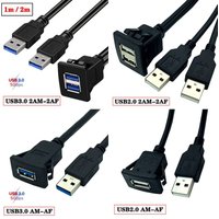 ABS Shell Buckle Type Dual Port USB 3.0/2.0 Male To Female Car, Ship, Motorcycle Instrument Panel Extension Waterproof Cable 1m
