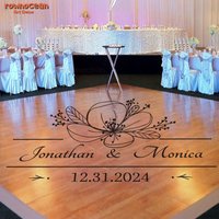 Creative Wedding Dance Floor Decals Vinyl Wedding Part Decor Monogram Flower Sticker Personalized Wedding Name & Date Q085