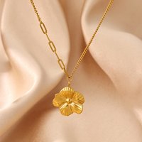 Fashion Flower Pendant Necklaces For Women Gold Plated Stainless Steel Geometric Flower Necklace Party Wedding Jewelry Gift