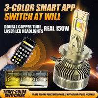 2pcs H7 APP Control 3Color H4 Car LED Headlights Bulbs 150W LEDH1 H8 H9 H11 Fog Light 9005 HB3 9006 HB4 LED Headlamp Auto Lights