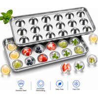 304 Stainless Steel Ice Cube Tray 18 Grid Round Ice Sphere Maker Mold Quick Release Metal Freezer Tray For Whiskey Drink