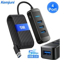 USB 3.0 Hub 4 Ports 5M Extension Cable Multi Port USB Hub Adapter High Speed Data Transfer for Laptop PC Computer Notebook