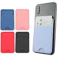 TPU Solid Color Self-Adhesive Sticker Card Sleeves Phone Wallet Case Stick ID Credit Card Holder Cellphone Pocket for Women Men