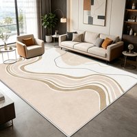 Cream Nordic Beige Minimalism Line Carpet for Living Room Fluffy Big Area Rugs Bedroom Washable Non-slip Decor Coffee Table Mats