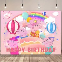 Cartoon Peppa Pig Happy Birthday Backdrop Pink Pig Family Kids Photo Background Banner Boys Girls Baby Shower Party Decor Props