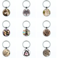 Cartoon Cat Therian Cute Wolf Fox Theta-Delta Sign Aesthetic Glass Dome Key Ring Pendant Children's Bag Accessories Gift