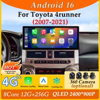 Android 16 12.3" Ultra-thin Screen CarPlay Car Radio Multimedia Player for Toyota 4runner 2007- 2021 Split Screen DSP Stereo BT