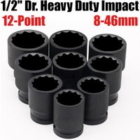 8-46mm 1/2" Dr. Heavy Duty Impact Socket Set 12-Point Metric CR-MO 1/2-Inch Drive Spindle Axle Nut Impact Socket Set