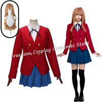 Anime Tiger Dragon Toradora Aisaka Taiga Cosplay Costume wig Woman Red Jk School Uniform Socks Halloween Party Suit