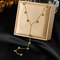 Stainless Steel Concise Round Turquoise Tassel Pendant Necklace For Women New Fashion Trend Neck Chain Jewelry Gift
