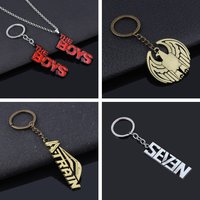 The Boys Keychain and Necklace The Seven Superhero Homelander Logo Letter Metal Pendant Keyring For Unisex Accessories Gifts