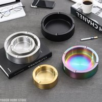 Stainless Steel Windproof Ashtray Desktop Drop Proof Ash Trays Ashtrays for Home Restaurant Bar Decor Cigar Smoking Accessories