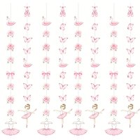 Ballet Dancer Birthday Hanging Garlands Banners Pink Swan Rose Butterfly Paper Cutouts for Girls Wall Ceiling Decor Ballet Birth