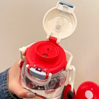 New Plastic Water Bottle Cute Design Red Color Drinking Bottle Cartoon Apple Pattern Straw Water Cup for Women Girls