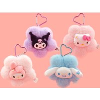 Genuine Sanrio Hello Kitty Kuromi Melody Cinnamoroll Stuffed Plush Toy Flower Style Pendant Keyring Anime Keychain Birthday Gift