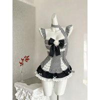 Summer Casual Sweet 2 Piece Set for Women Bow Plaid + High Waist Design Mini Skirt Chic Retro Daily Holiday Travel Women Outfits