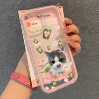 Cute Matcha Cat Pattern Phone Case For iPhone 11 12 13 14 15 16 17 Pro Max Plus Air 2 in 1 Candy Color Clear Silicone Soft Cover