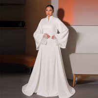 Eightale Arabic Wedding Dress Two Pieces V-Neck Customized Ivory Appliques Lace Muslim Long Sleeves Bridal Gown Party Dress