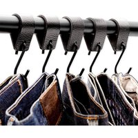1/5/10Pcs S Hook With Leather Loop,Black Stainless Steel Coat Hook for Hats Bag,Multifunctional Bathroon Storage Hooks for Towel