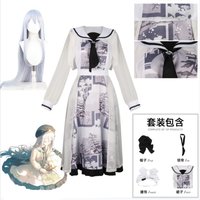 Nightcord At 25:00 Kanade Yoisaki Cosplay Full Set White Printed Dress Wig Accessories Adult Women Comic Con Halloween Outfit