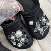 Black White Pearl Flower Butterfly Shoe Charms Set Crystal Clog Decoration DIY Accessories for Garden Sandals