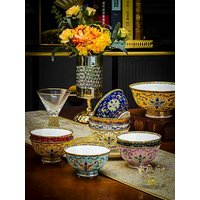 Bone China Dining Bowl Enamel Colored Chinese High Footed Rice Noodles Soup Bowl Tablewear