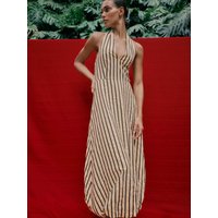 Summer New Women's Balloon Style Striped Dress Hanging Neck Knot ZA2026 18-25 Years Old Suitable for Stage And Ethnic Wear