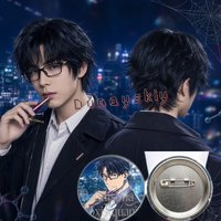 Anime MARRIAGETOXIN Cosplay Wigs 58mm Badge HIKARU GERO Dark Blue Spiky Short Wigs Synthetic Hair Halloween Christmas Roleplay