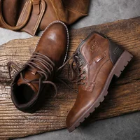 Vintage Men Boots 2025 New Autumn Winter Shoes High Quality Men's Leather Side Zipper Men's Ankle Boots Zapatos Para Hombre Male