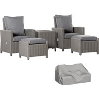 Outsunny 5 Pieces Outdoor PE Rattan Garden Furniture with Cushions, Patio Lounge Adjustable Backrest Chairs, Grey