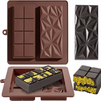 Two-part square chocolate bar silicone mold, used for making pistachio chocolate bars (thick mold for filling chocolate bars)