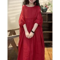 Retro Cotton Linen Dress Summer New Style Fashionable Elegant Large Size Loose Belly Covering Age Reducing Long Skirt