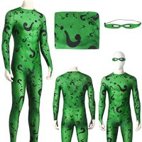 Fantasia Riddler Cosplay Jumpsuit Eyemask Clothing Movie Super Villain Disfraz Costume Men Fantasy Halloween Carnival Party image 4