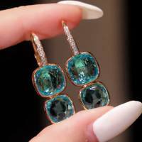 CAMEO Sparkling Diamond 925 Silver Synthetic Zircon Earrings Sapphire Square Double Stone Special Cutting Fashion Earrings