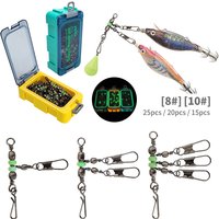 8#/10# 25pcs Luminous Fishing Pin Connector Barrel Swivels Squid Jig Hard Bait With Interlock Snap Fishing Swivels Snap Tackle