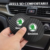 2Pcs Leather Coaster Mat Car Emblem Water Cup Cushion For Skoda Fabia Superb Yeti Octavia Rapid Kodiaq Mk3 A4 A6 A7 2 3 A5 Kamiq