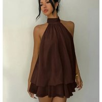 Boho Beach Vacation Womens Dress Chiffon Blouses 2 Pieces Sets Halter Neck Tea Break Short Skirt 2026 Summer Sexy Backless Women