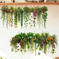 1 Pack Hanging Plants Wall Decal Vibrant Watercolor Greenery Sticker PVC - Bedroom Living Room Kitchen Decor
